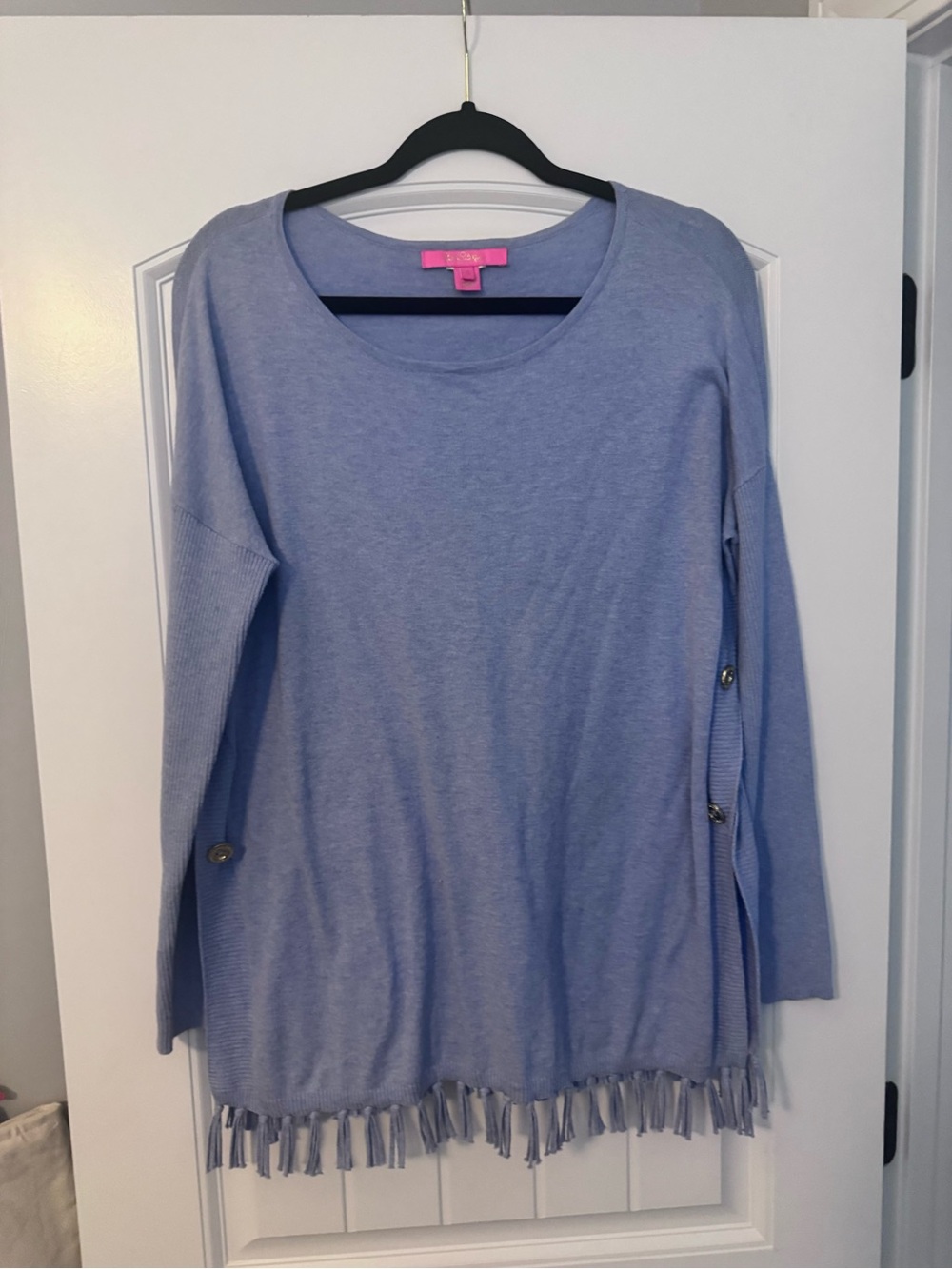 Light Lavender Fringe Hem Long Sleeve Top